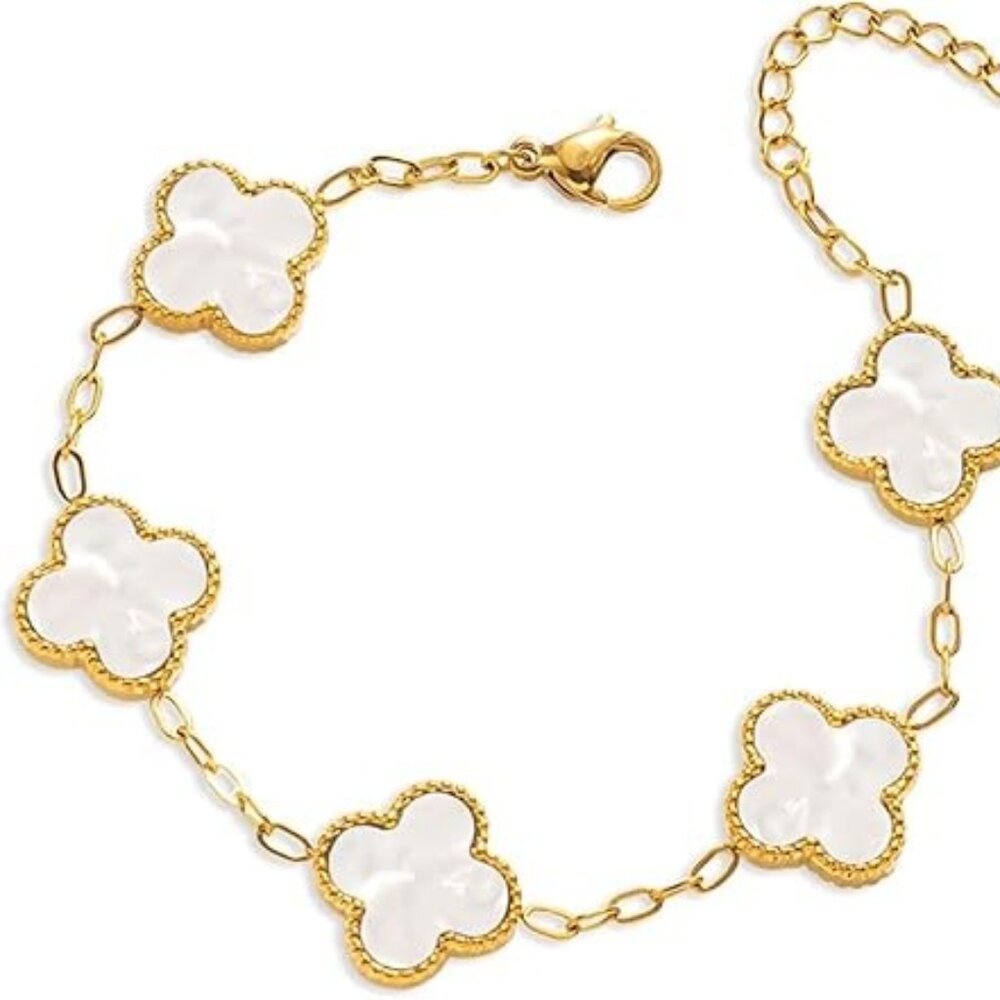 Four-Leaf Clover Five-Flower Bracelet Female Clover Peacock White Fritillary